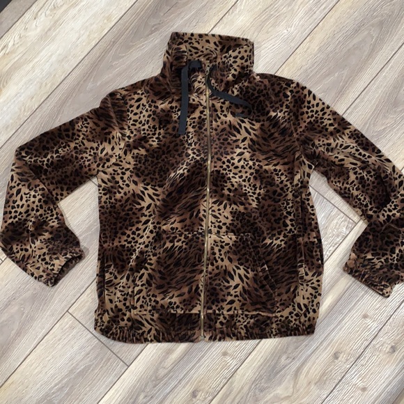ELLEN TRACY ACTIVE Animal Print Velour Zipper Track Jacket LARGE - Picture 3 of 11